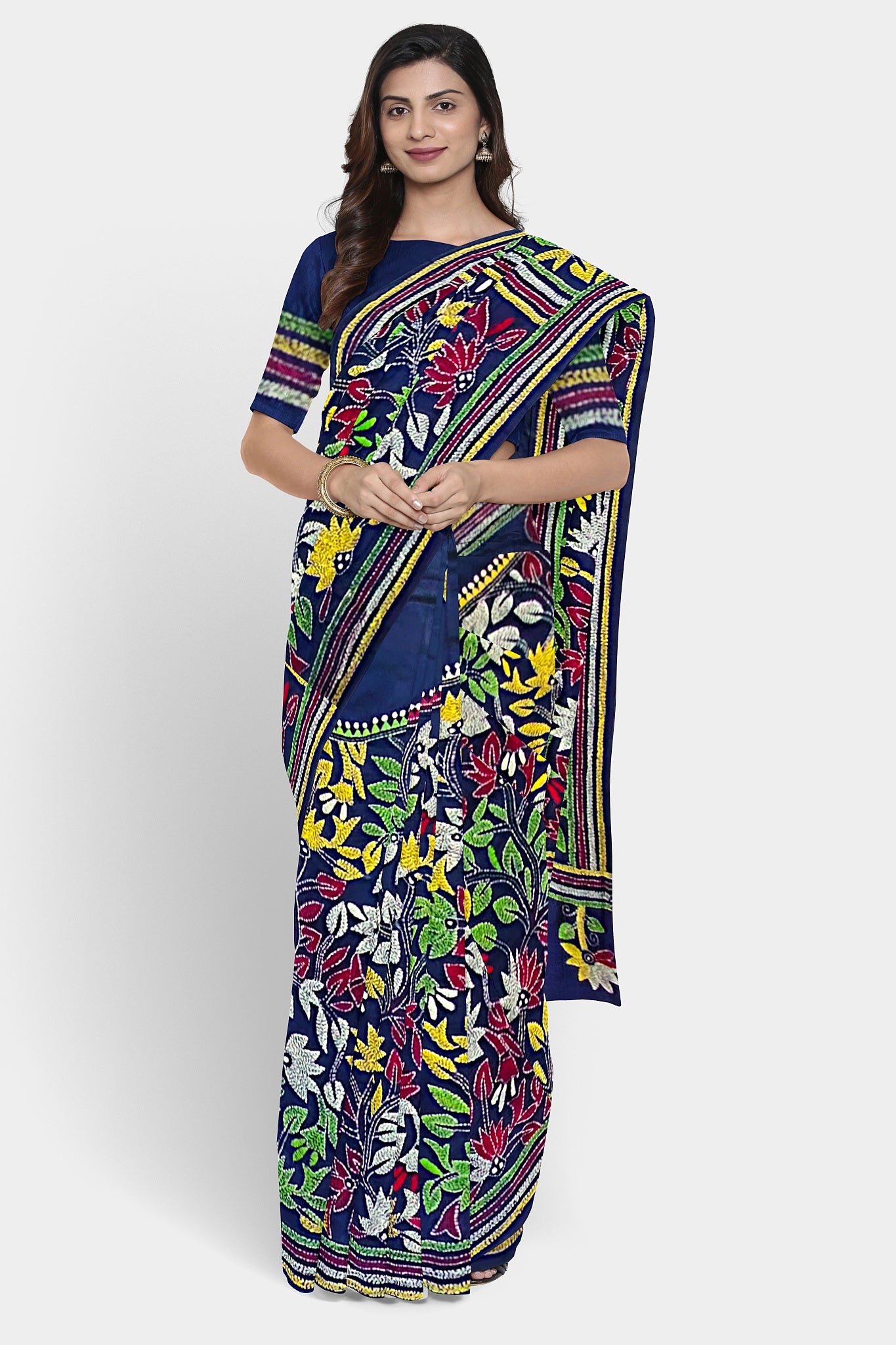 Kantha Stitch: Stylish Blended Silk Saree showcasing Traditional Artistry in Modern Indian Fashion with BP