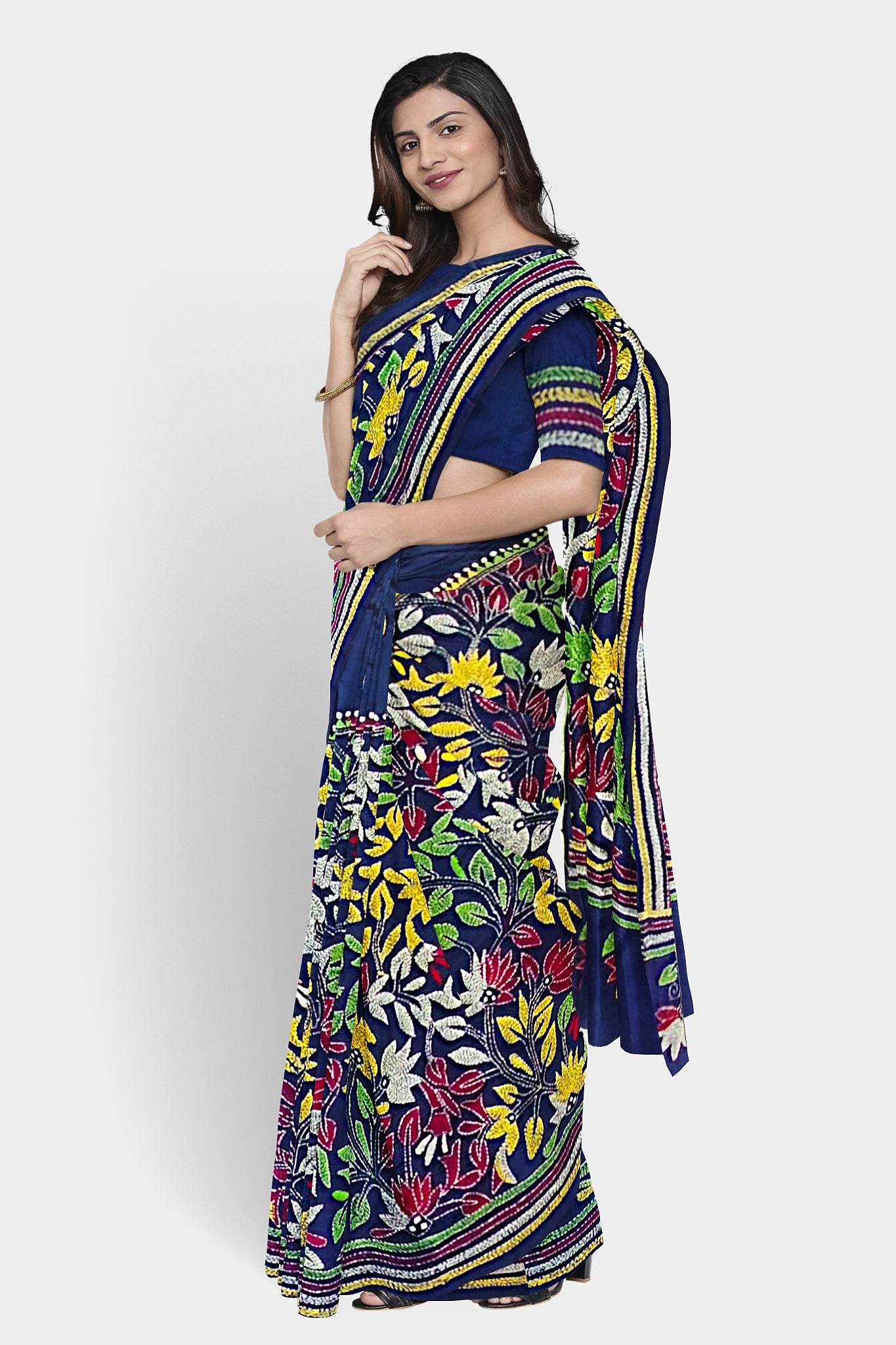 Kantha Stitch: Stylish Blended Silk Saree showcasing Traditional Artistry in Modern Indian Fashion with BP
