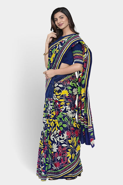 Kantha Stitch: Stylish Blended Silk Saree showcasing Traditional Artistry in Modern Indian Fashion with BP
