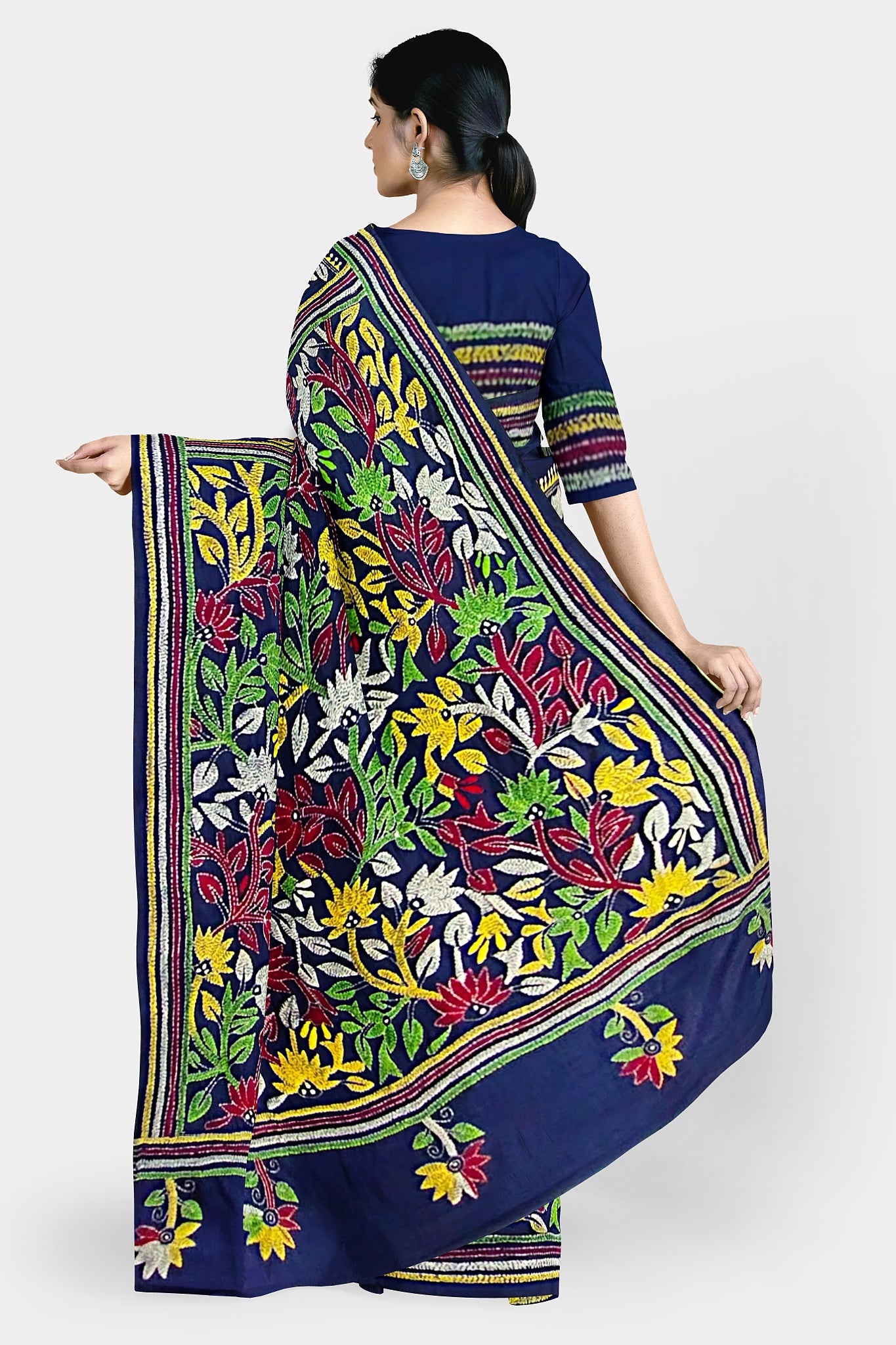 Kantha Stitch: Stylish Blended Silk Saree showcasing Traditional Artistry in Modern Indian Fashion with BP