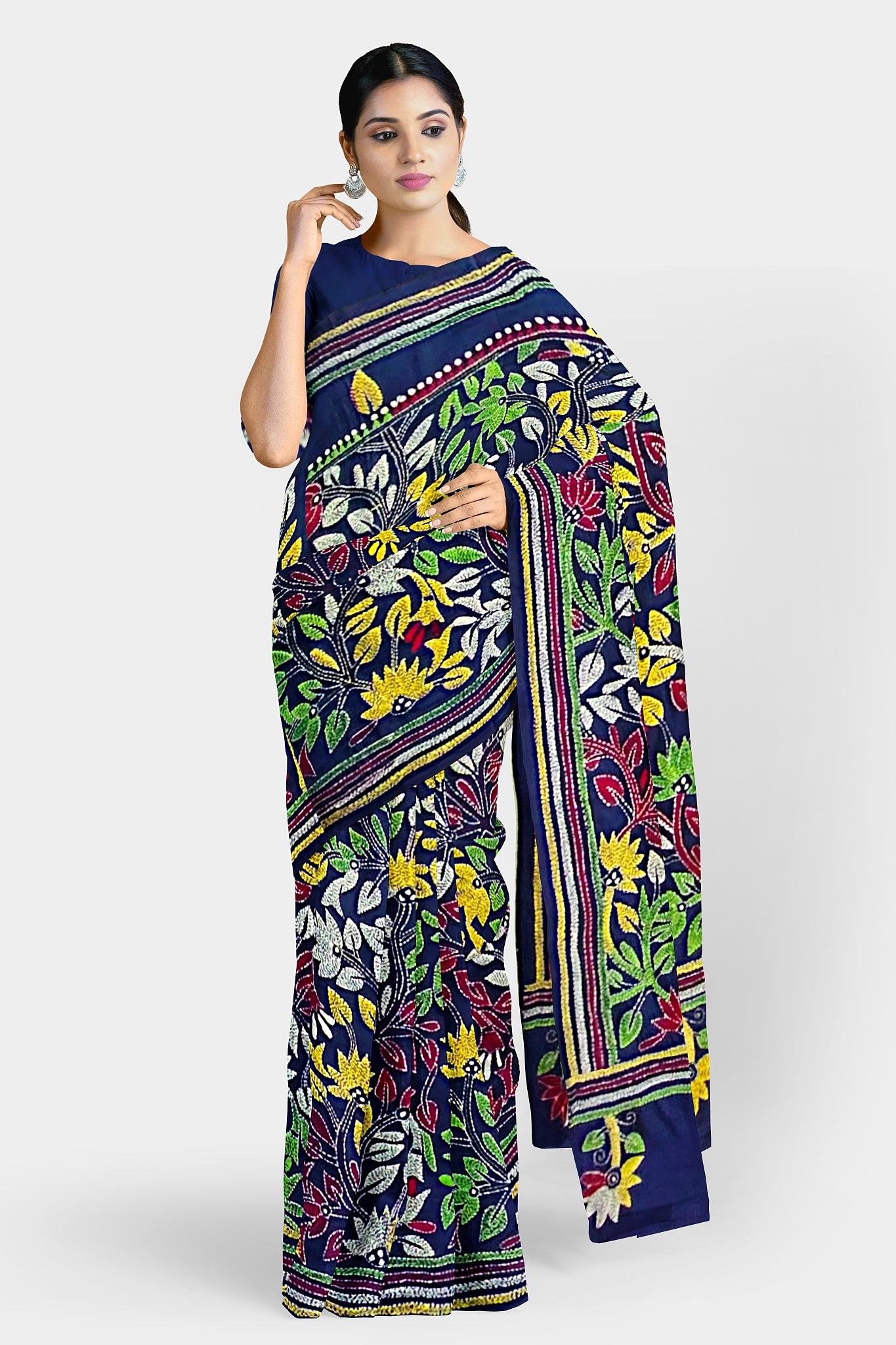 Kantha Stitch: Stylish Blended Silk Saree showcasing Traditional Artistry in Modern Indian Fashion with BP