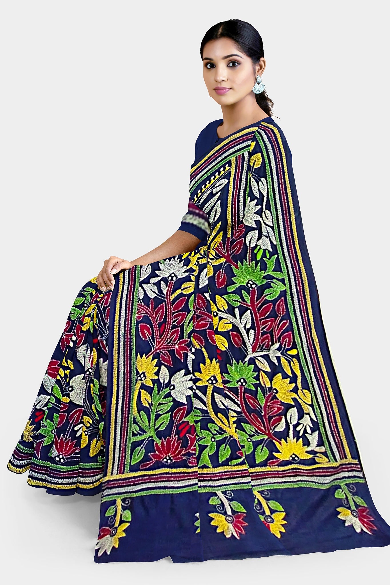 Kantha Stitch: Stylish Blended Silk Saree showcasing Traditional Artistry in Modern Indian Fashion with BP