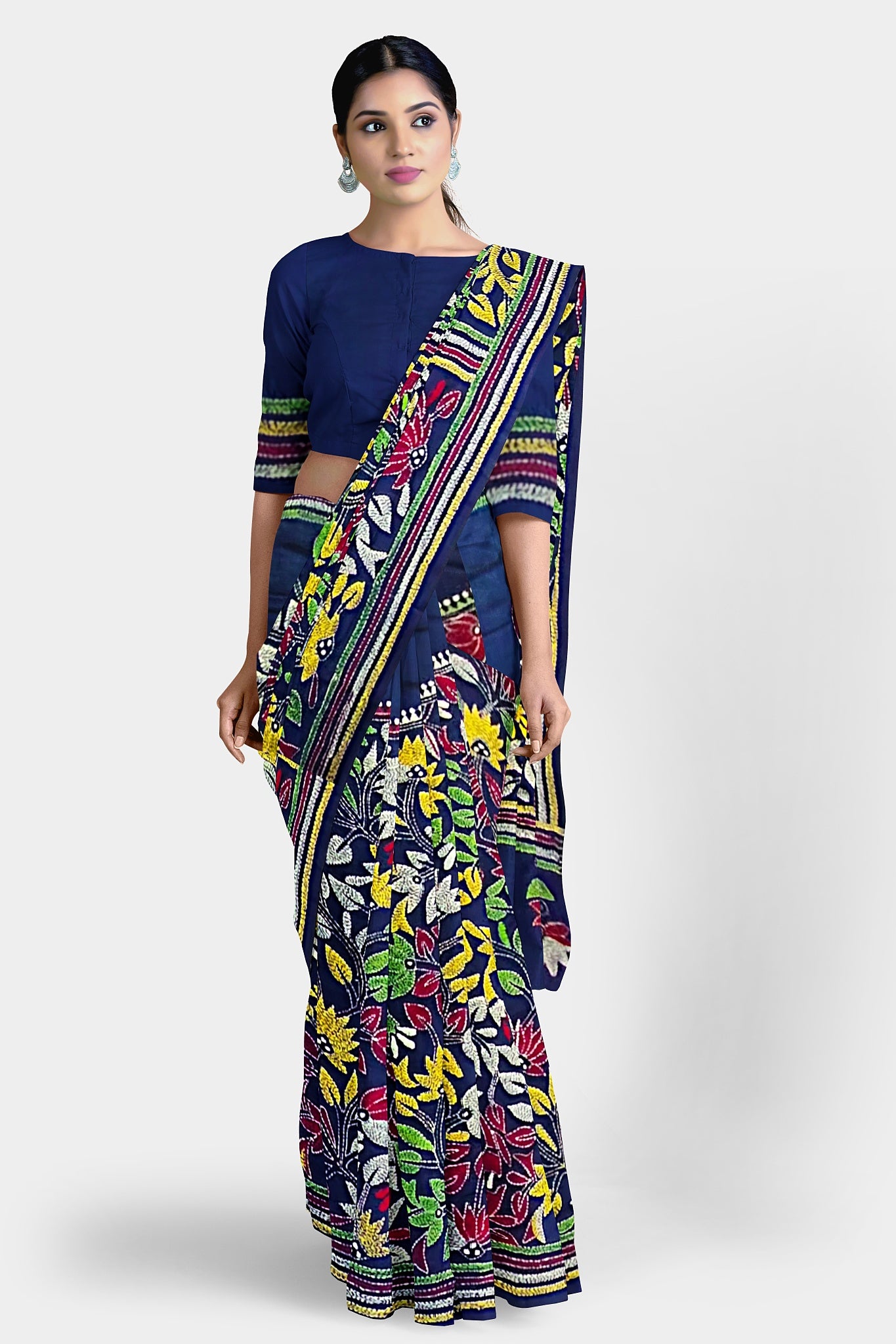 Kantha Stitch: Stylish Blended Silk Saree showcasing Traditional Artistry in Modern Indian Fashion with BP