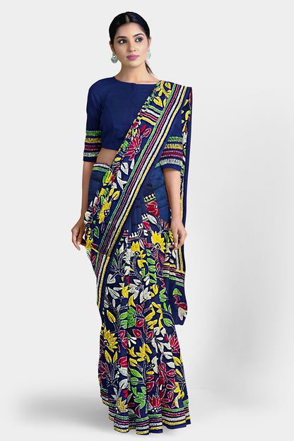 Kantha Stitch: Stylish Blended Silk Saree showcasing Traditional Artistry in Modern Indian Fashion with BP