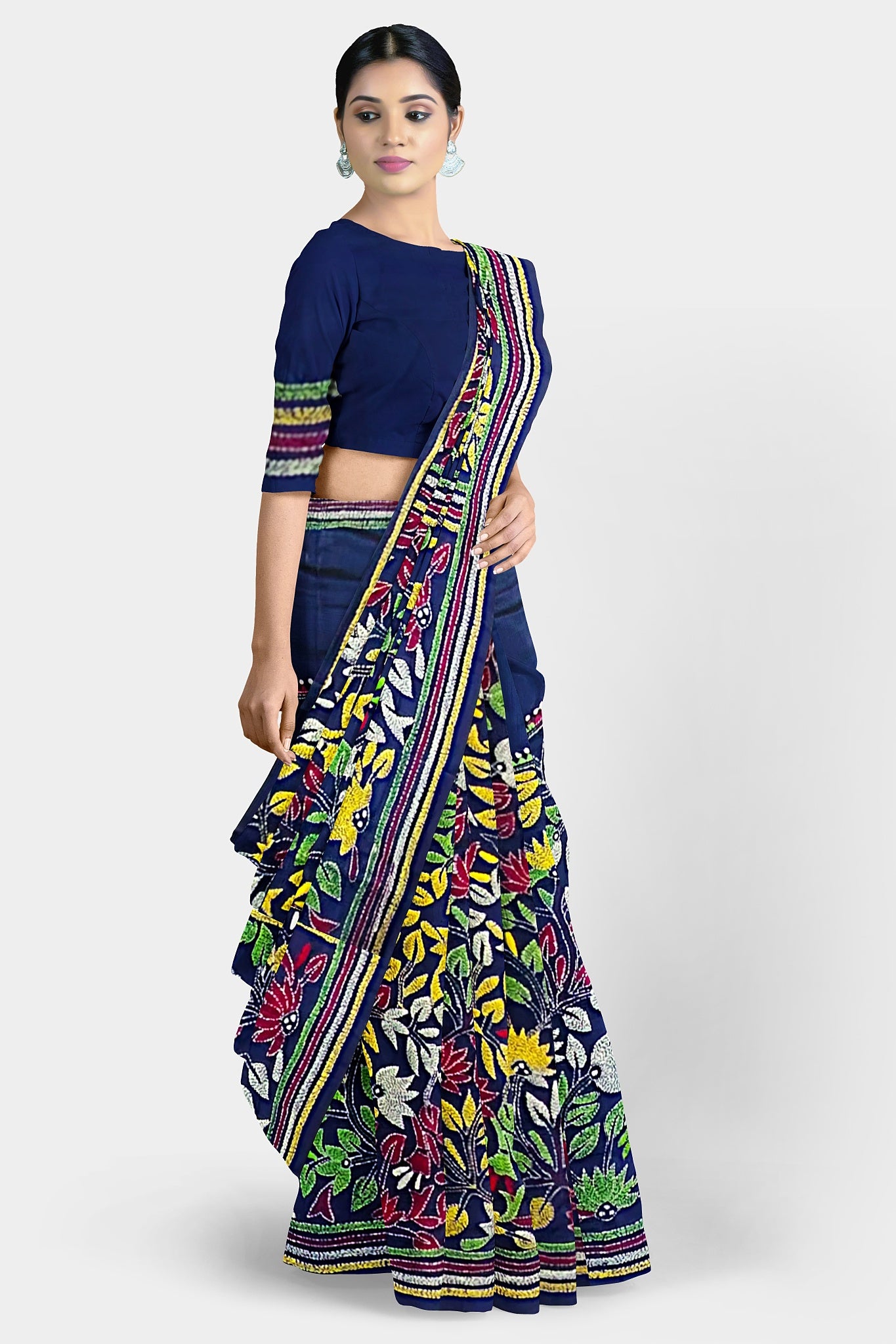 Kantha Stitch: Stylish Blended Silk Saree showcasing Traditional Artistry in Modern Indian Fashion with BP