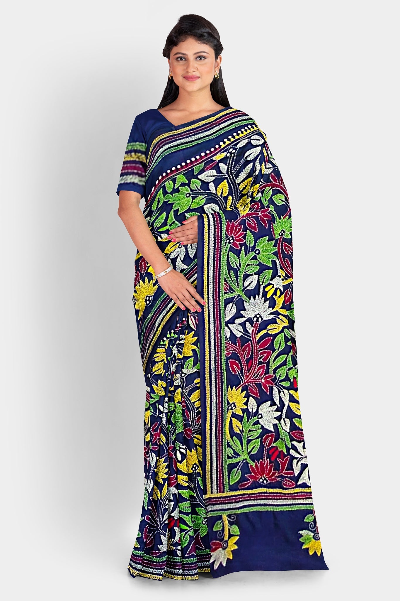 Kantha Stitch: Stylish Blended Silk Saree showcasing Traditional Artistry in Modern Indian Fashion with BP