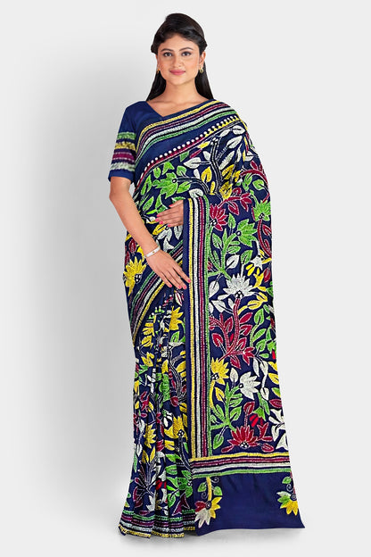 Kantha Stitch: Stylish Blended Silk Saree showcasing Traditional Artistry in Modern Indian Fashion with BP