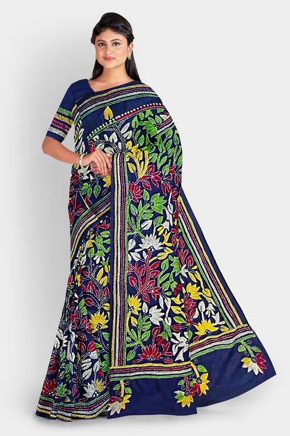Kantha Stitch: Stylish Blended Silk Saree showcasing Traditional Artistry in Modern Indian Fashion with BP