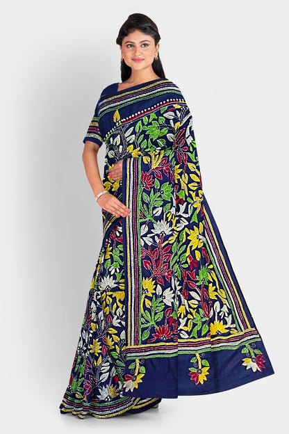 Kantha Stitch: Stylish Blended Silk Saree showcasing Traditional Artistry in Modern Indian Fashion with BP