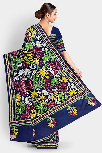 Kantha Stitch: Stylish Blended Silk Saree showcasing Traditional Artistry in Modern Indian Fashion with BP
