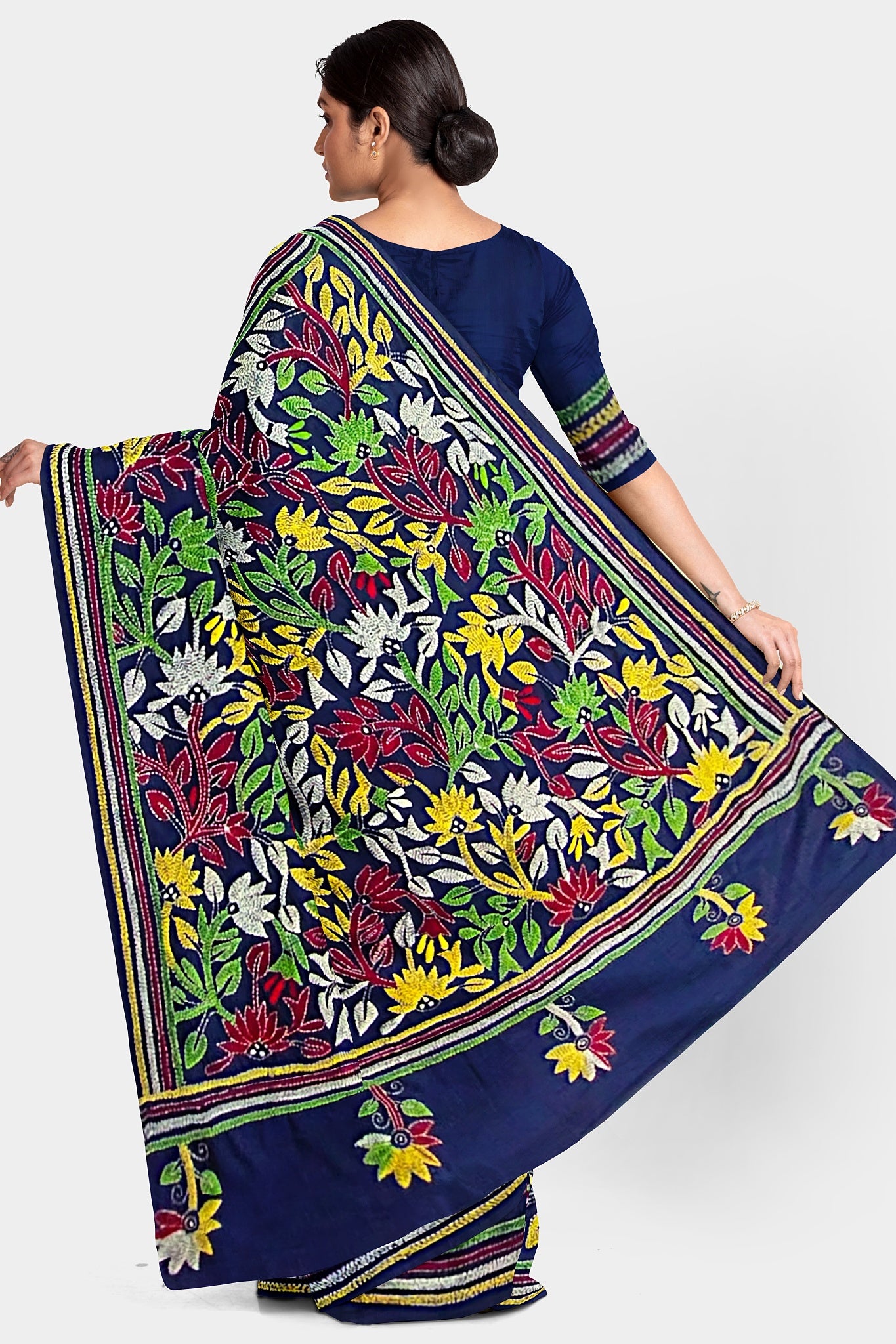 Kantha Stitch: Stylish Blended Silk Saree showcasing Traditional Artistry in Modern Indian Fashion with BP