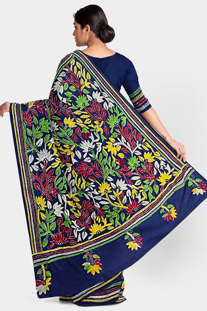 Kantha Stitch: Stylish Blended Silk Saree showcasing Traditional Artistry in Modern Indian Fashion with BP