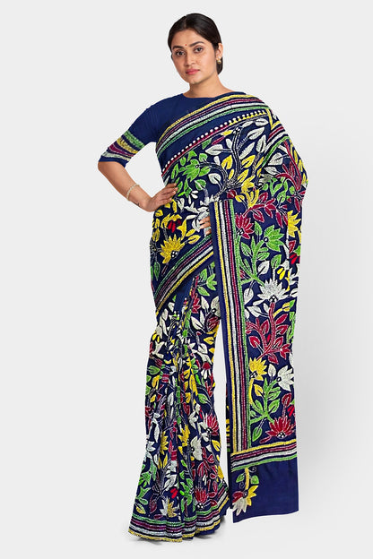 Kantha Stitch: Stylish Blended Silk Saree showcasing Traditional Artistry in Modern Indian Fashion with BP