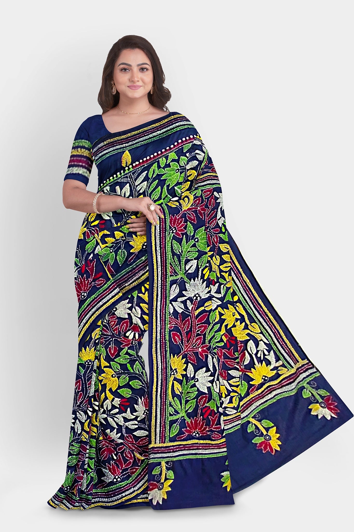 Kantha Stitch: Stylish Blended Silk Saree showcasing Traditional Artistry in Modern Indian Fashion with BP