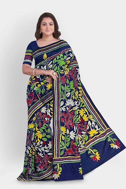 Kantha Stitch: Stylish Blended Silk Saree showcasing Traditional Artistry in Modern Indian Fashion with BP