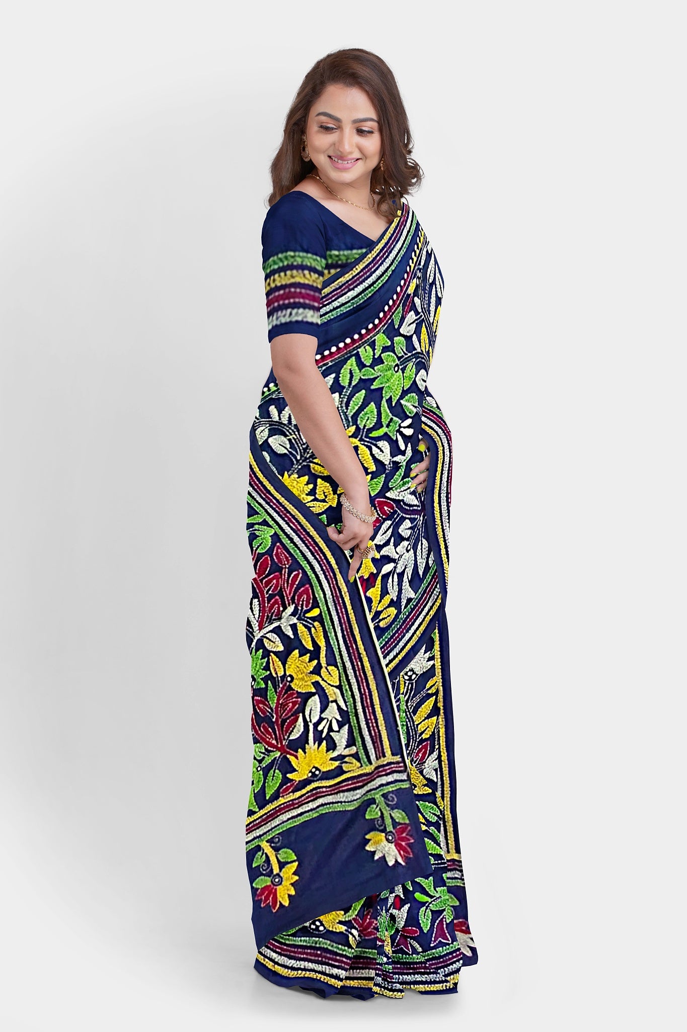 Kantha Stitch: Stylish Blended Silk Saree showcasing Traditional Artistry in Modern Indian Fashion with BP