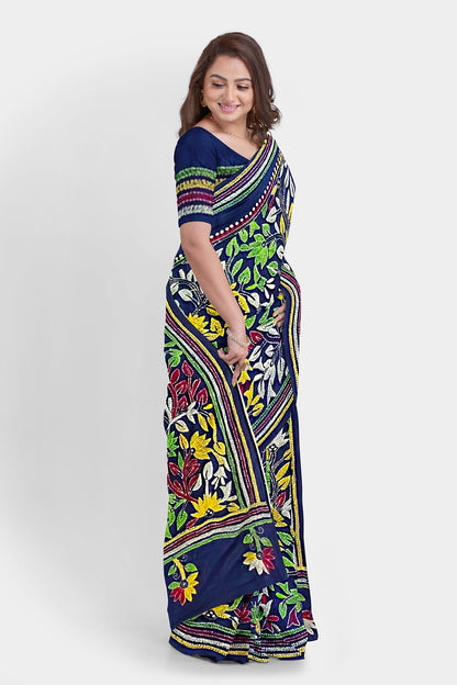 Kantha Stitch: Stylish Blended Silk Saree showcasing Traditional Artistry in Modern Indian Fashion with BP