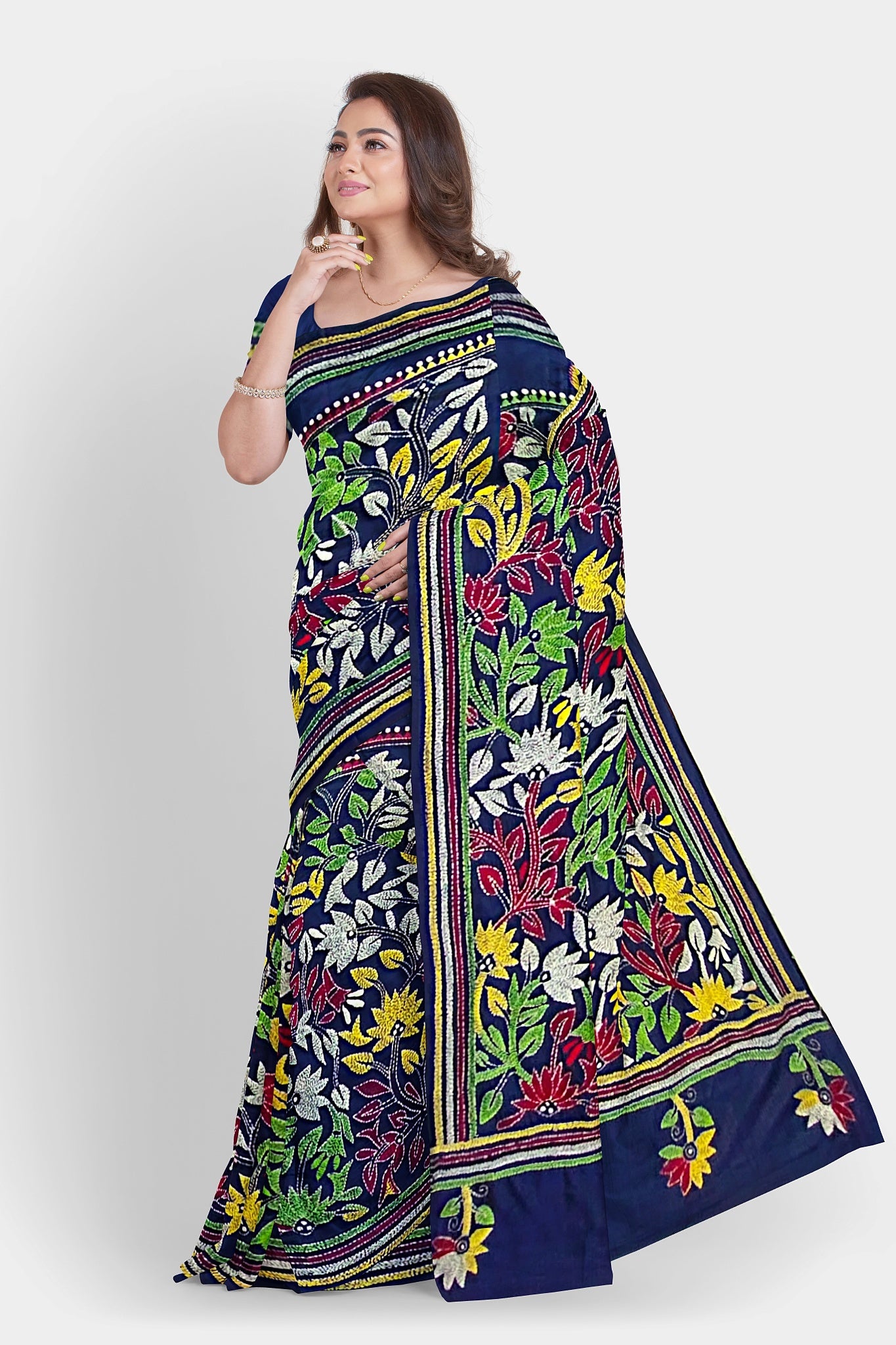 Kantha Stitch: Stylish Blended Silk Saree showcasing Traditional Artistry in Modern Indian Fashion with BP