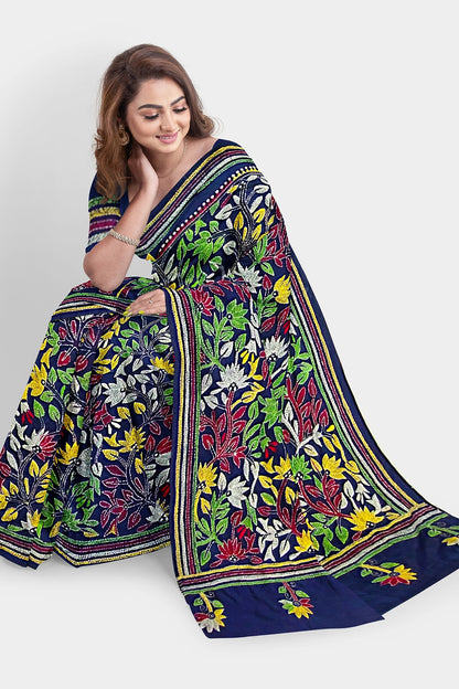 Kantha Stitch: Stylish Blended Silk Saree showcasing Traditional Artistry in Modern Indian Fashion with BP