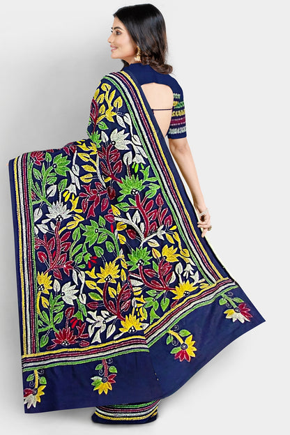 Kantha Stitch: Stylish Blended Silk Saree showcasing Traditional Artistry in Modern Indian Fashion with BP