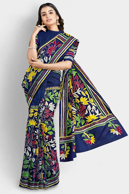 Kantha Stitch: Stylish Blended Silk Saree showcasing Traditional Artistry in Modern Indian Fashion with BP