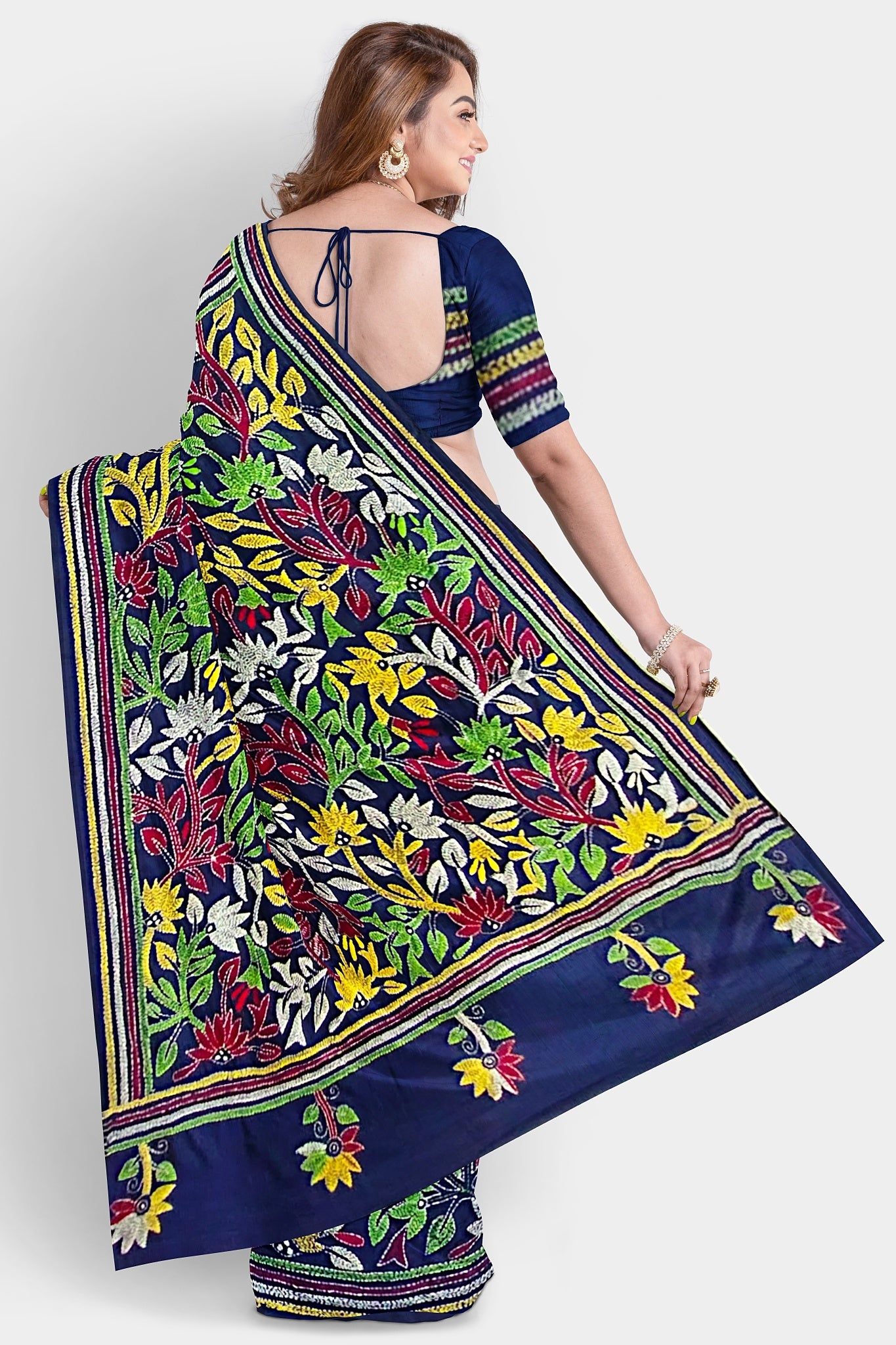 Kantha Stitch: Stylish Blended Silk Saree showcasing Traditional Artistry in Modern Indian Fashion with BP