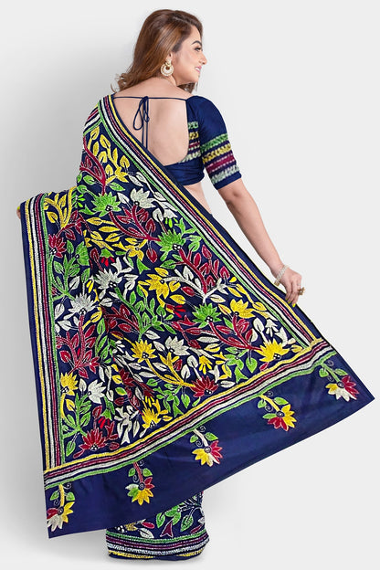 Kantha Stitch: Stylish Blended Silk Saree showcasing Traditional Artistry in Modern Indian Fashion with BP