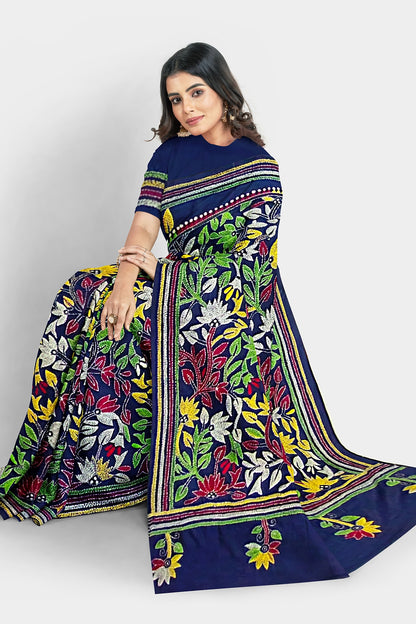 Kantha Stitch: Stylish Blended Silk Saree showcasing Traditional Artistry in Modern Indian Fashion with BP