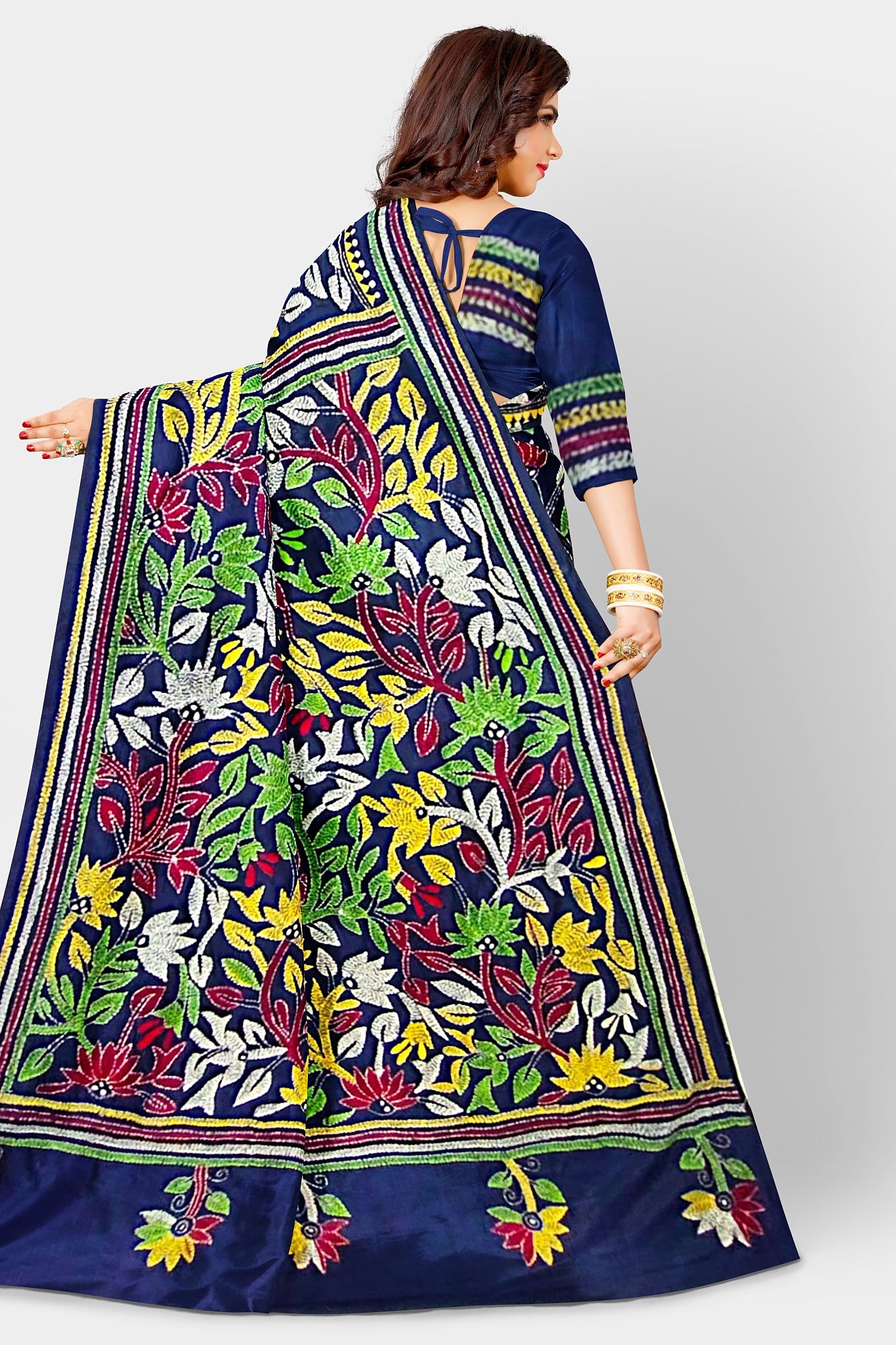 Kantha Stitch: Stylish Blended Silk Saree showcasing Traditional Artistry in Modern Indian Fashion with BP