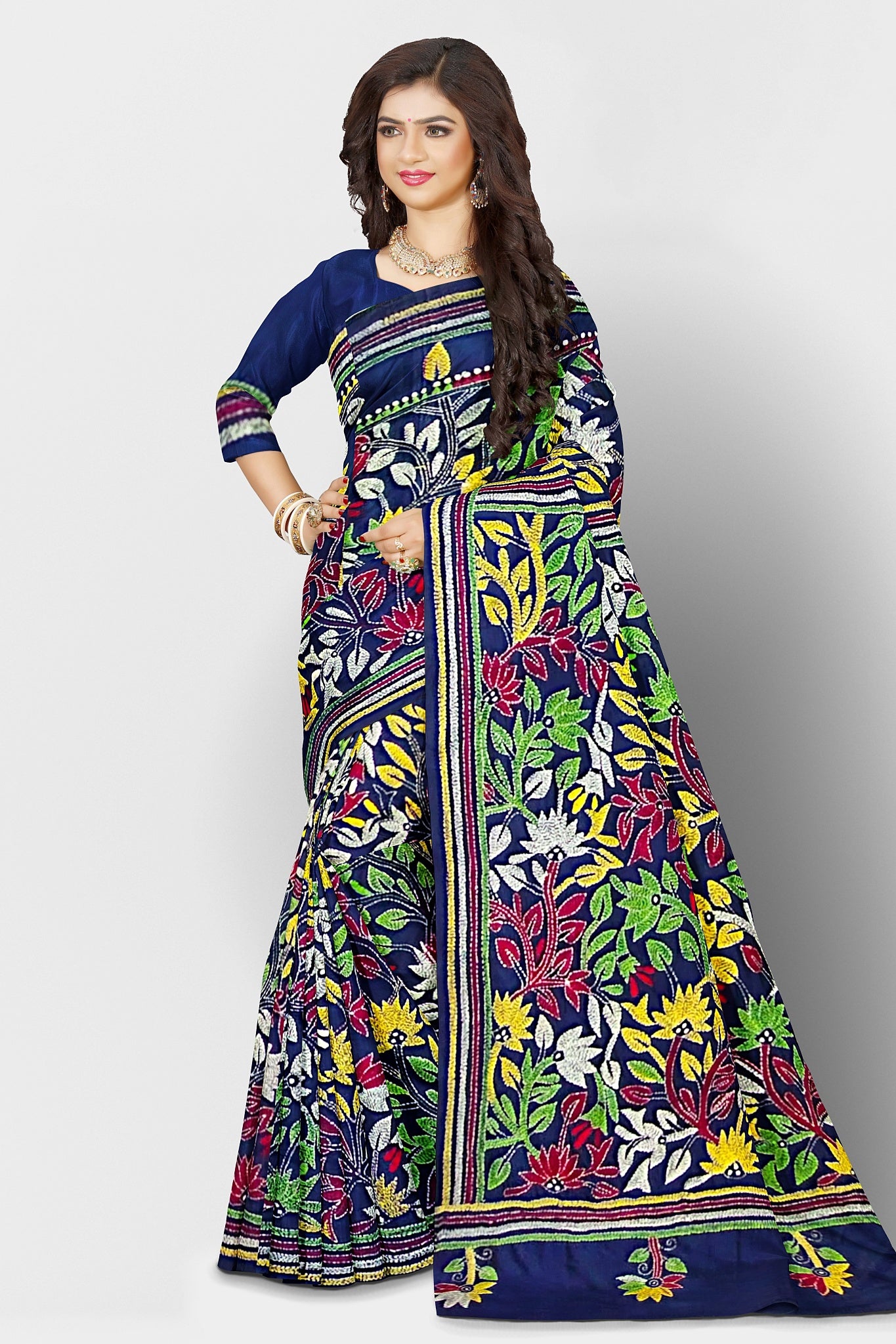 Kantha Stitch: Stylish Blended Silk Saree showcasing Traditional Artistry in Modern Indian Fashion with BP
