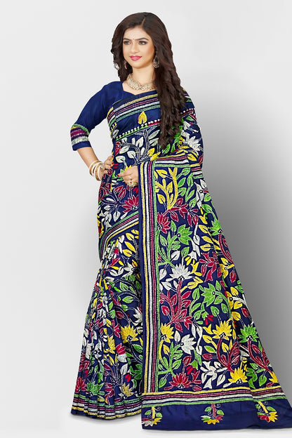 Kantha Stitch: Stylish Blended Silk Saree showcasing Traditional Artistry in Modern Indian Fashion with BP