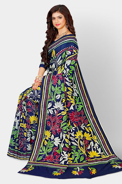Kantha Stitch: Stylish Blended Silk Saree showcasing Traditional Artistry in Modern Indian Fashion with BP