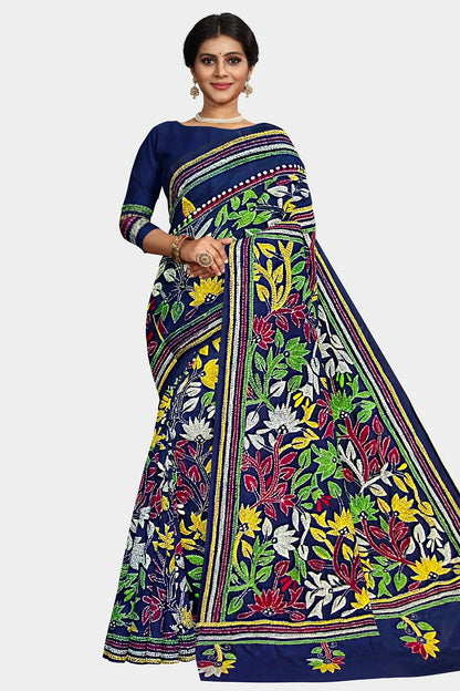 Kantha Stitch: Stylish Blended Silk Saree showcasing Traditional Artistry in Modern Indian Fashion with BP