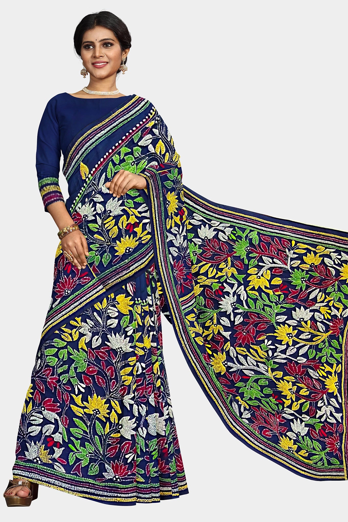 Kantha Stitch: Stylish Blended Silk Saree showcasing Traditional Artistry in Modern Indian Fashion with BP