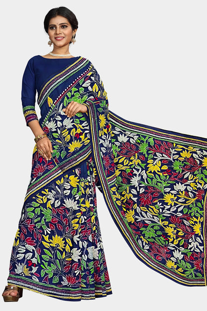 Kantha Stitch: Stylish Blended Silk Saree showcasing Traditional Artistry in Modern Indian Fashion with BP