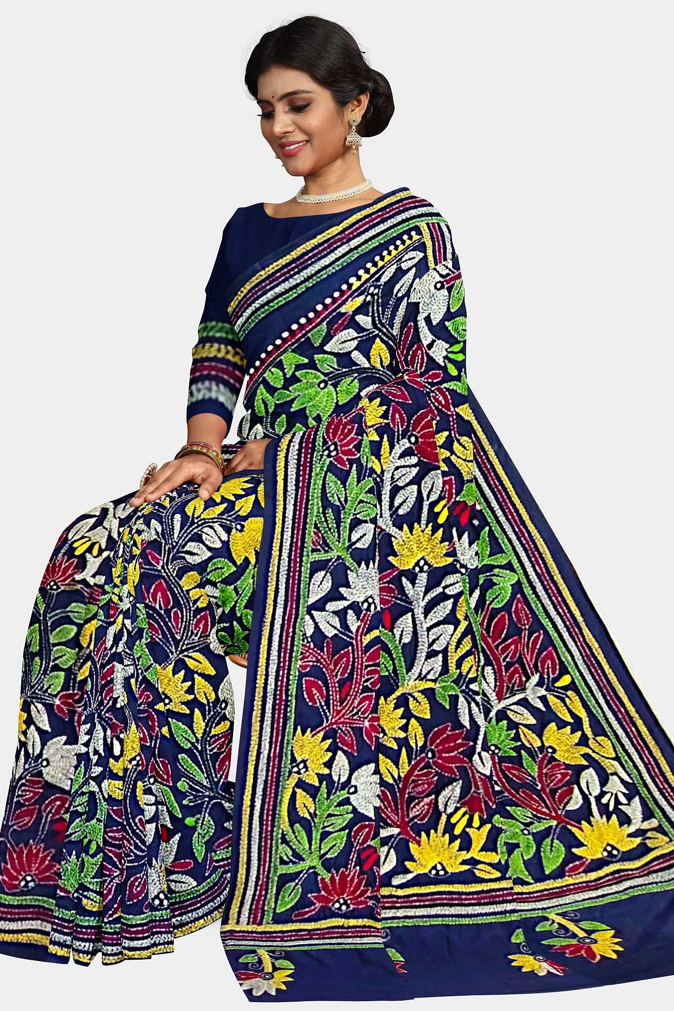 Kantha Stitch: Stylish Blended Silk Saree showcasing Traditional Artistry in Modern Indian Fashion with BP