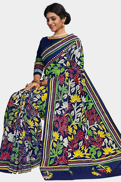 Kantha Stitch: Stylish Blended Silk Saree showcasing Traditional Artistry in Modern Indian Fashion with BP