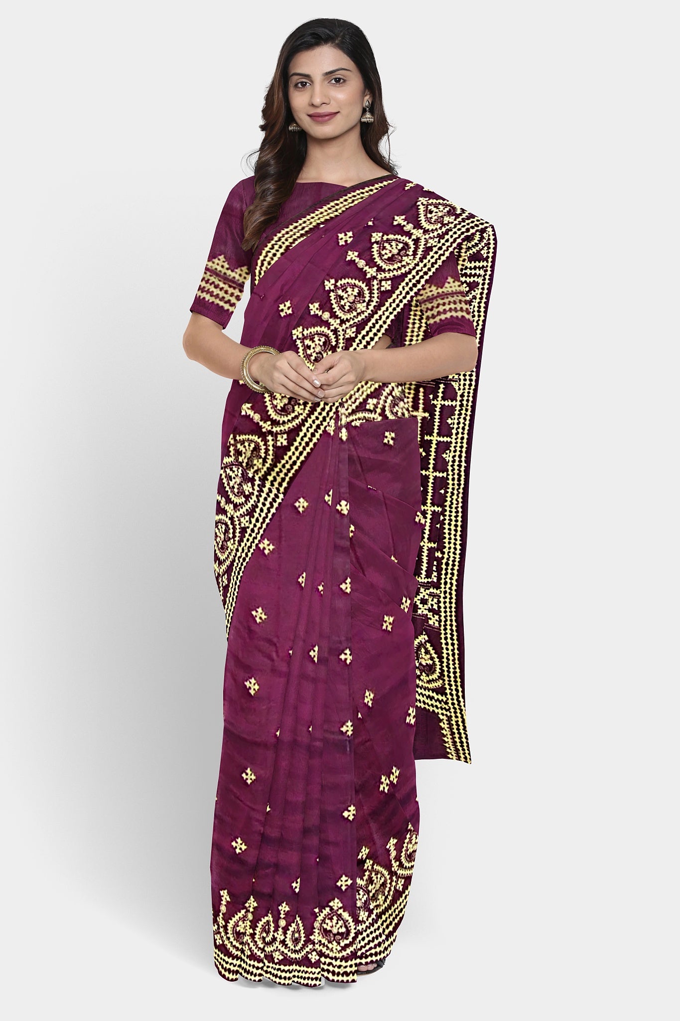 Gujrati Stitch: Stylish Blended Silk Saree showcasing Traditional Artistry in Modern Indian Fashion with BP