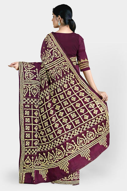 Gujrati Stitch: Stylish Blended Silk Saree showcasing Traditional Artistry in Modern Indian Fashion with BP
