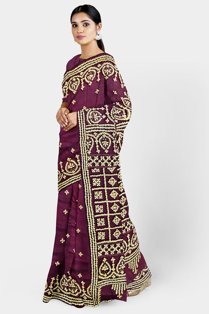Gujrati Stitch: Stylish Blended Silk Saree showcasing Traditional Artistry in Modern Indian Fashion with BP