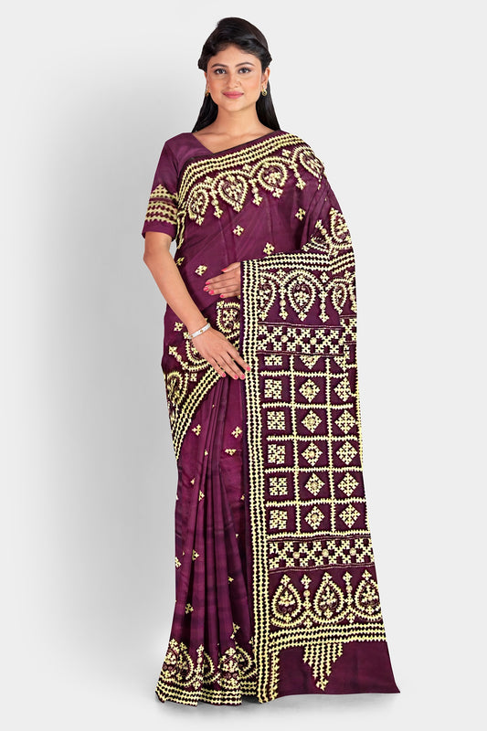 Gujrati Stitch: Stylish Blended Silk Saree showcasing Traditional Artistry in Modern Indian Fashion with BP
