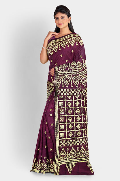 Gujrati Stitch: Stylish Blended Silk Saree showcasing Traditional Artistry in Modern Indian Fashion with BP