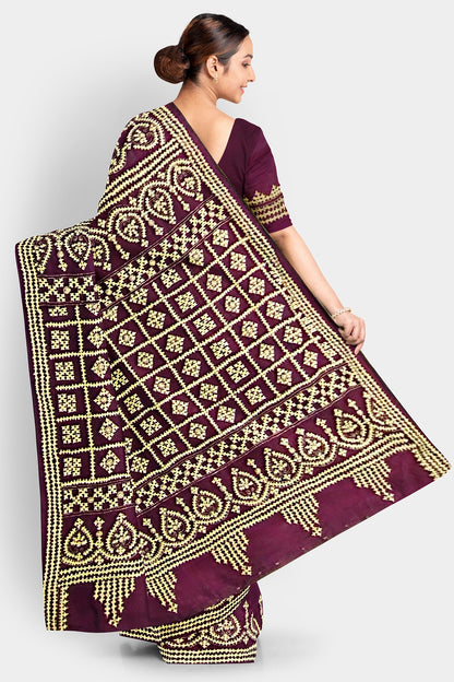 Gujrati Stitch: Stylish Blended Silk Saree showcasing Traditional Artistry in Modern Indian Fashion with BP