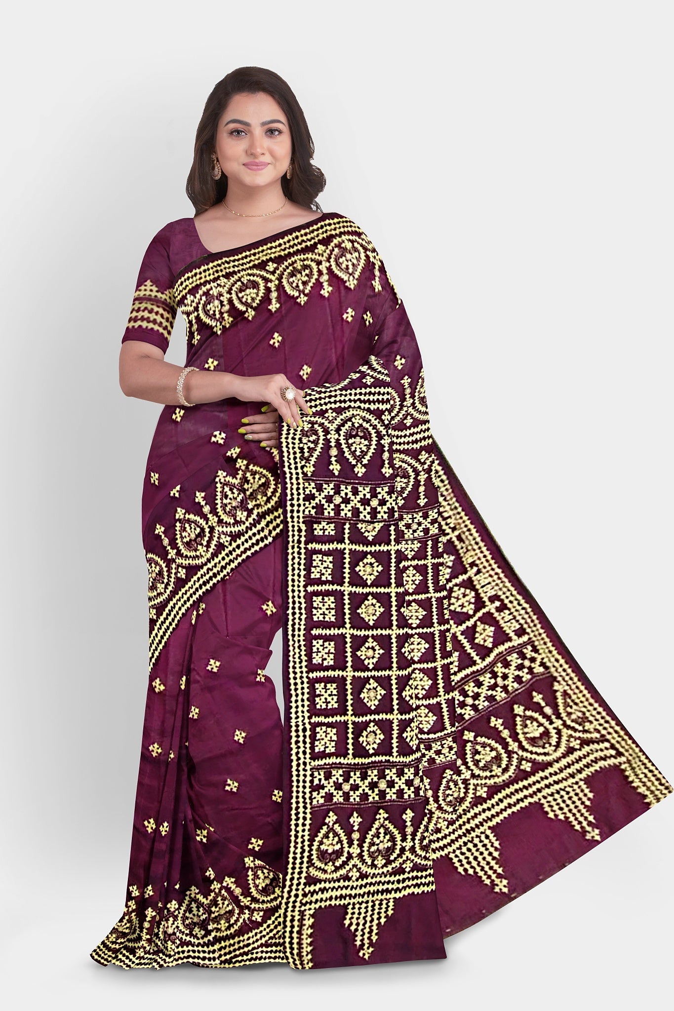 Gujrati Stitch: Stylish Blended Silk Saree showcasing Traditional Artistry in Modern Indian Fashion with BP