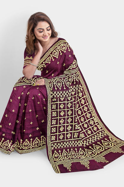 Gujrati Stitch: Stylish Blended Silk Saree showcasing Traditional Artistry in Modern Indian Fashion with BP