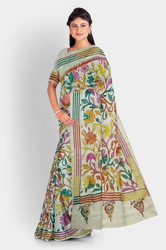 Kantha Stitch: Stylish Blended Silk Saree showcasing Traditional Artistry in Modern Indian Fashion with BP