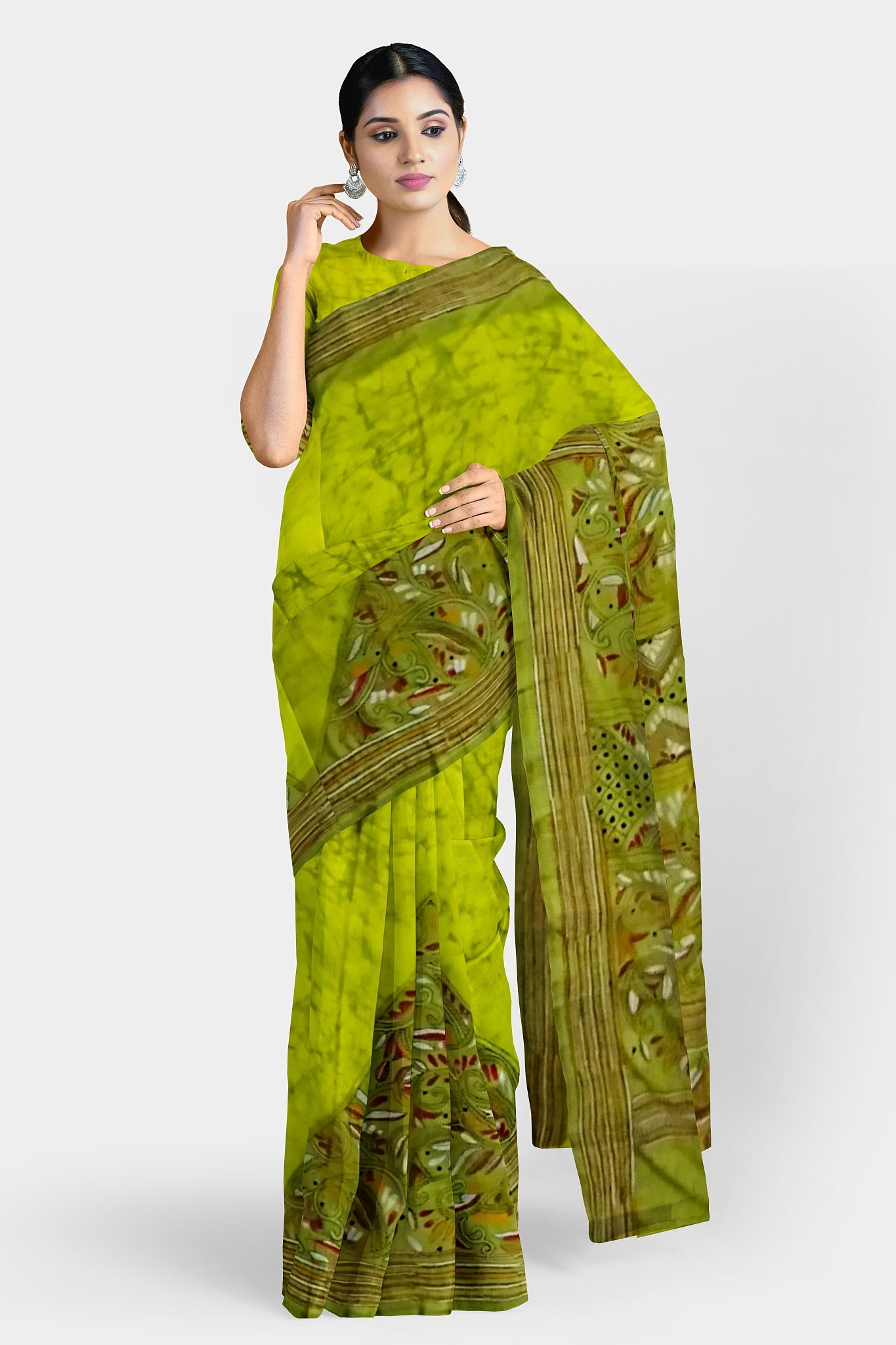 Kantha Stitch: Stylish Blended Silk Batik Saree showcasing Traditional Artistry in Modern Indian Fashion with BP