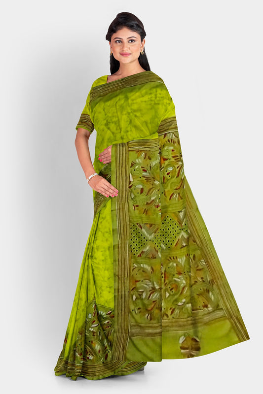 Kantha Stitch: Stylish Blended Silk Batik Saree showcasing Traditional Artistry in Modern Indian Fashion with BP
