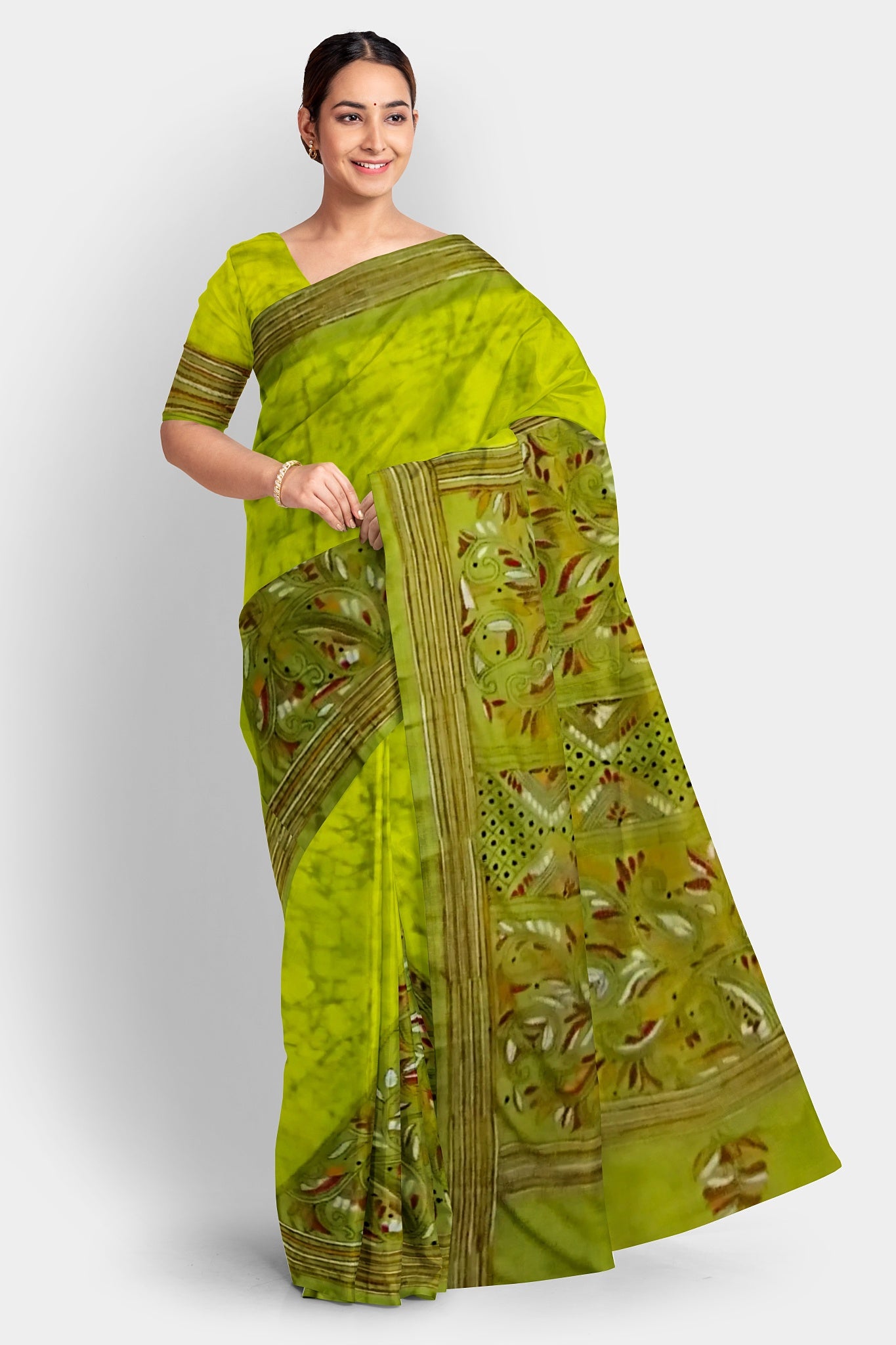 Kantha Stitch: Stylish Blended Silk Batik Saree showcasing Traditional Artistry in Modern Indian Fashion with BP