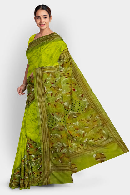 Kantha Stitch: Stylish Blended Silk Batik Saree showcasing Traditional Artistry in Modern Indian Fashion with BP